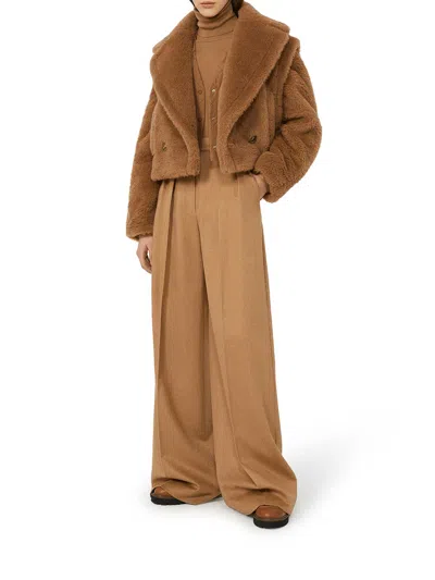 Max Mara Camel Teddy Santos 2-in-1 Cropped Gilet In Brown