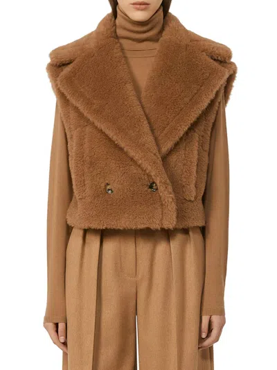 Max Mara Camel Teddy Santos 2-in-1 Cropped Gilet In Brown