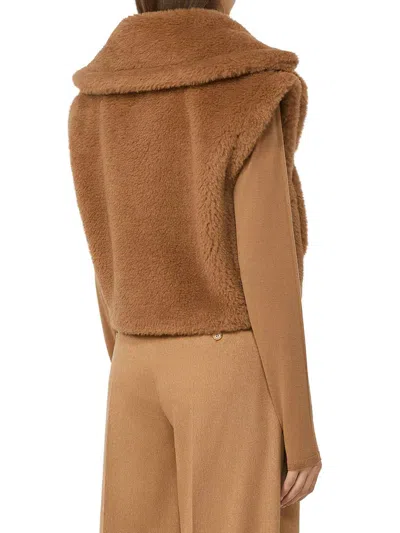 Max Mara Camel Teddy Santos 2-in-1 Cropped Gilet In Brown