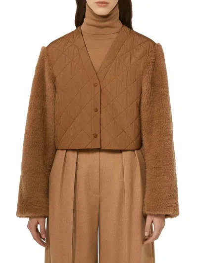 Max Mara Camel Teddy Santos 2-in-1 Cropped Gilet In Brown