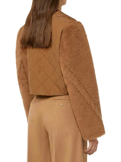 Max Mara Camel Teddy Santos 2-in-1 Cropped Gilet In Brown