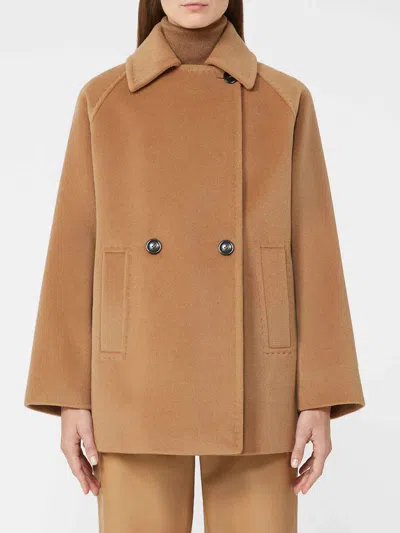 Max Mara Double-breasted Wool Pea Coat In Brown