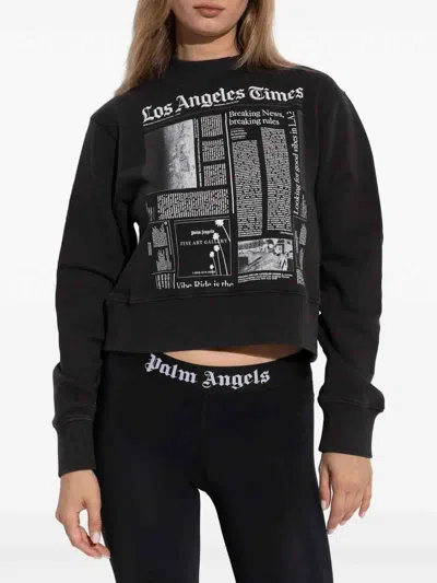 Palm Angels Graphic Print Crew Neck Long Sleeve Sweatshirt In Black