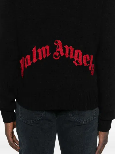 Palm Angels Intarsia-knit Logo Jumper In Grey