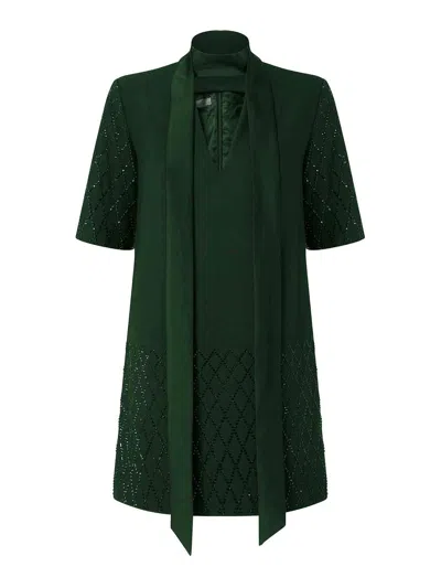 Pinko T-shirt Style Dress With Rhinestones In Green