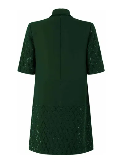 Pinko T-shirt Style Dress With Rhinestones In Green