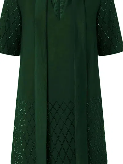 Pinko T-shirt Style Dress With Rhinestones In Green