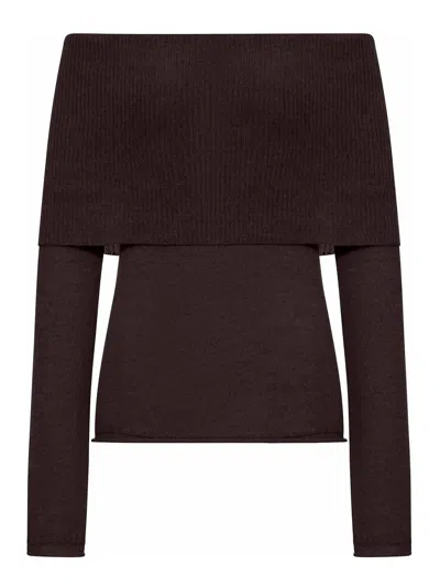 Roberto Collina Ribbed Boat Neck Sweater In Brown
