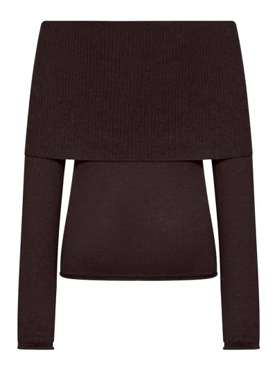 Roberto Collina Ribbed Boat Neck Sweater In Brown