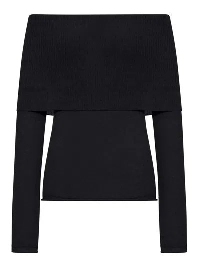 Roberto Collina Ribbed Boat Neck Sweater In Black