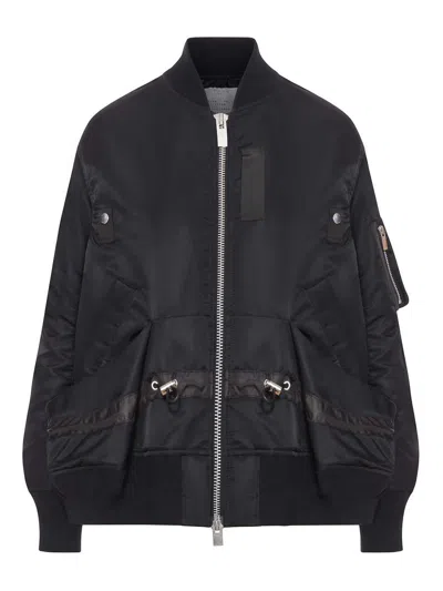 Sacai Nylon Bomber Jacket In Black