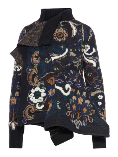 Sacai Jacquard Wool Sweater In Blue