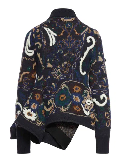 Sacai Jacquard Wool Sweater In Blue