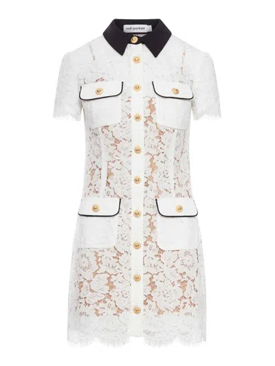 Self-portrait Short Dress With Floral Lace Embroidery Self Portrait In White