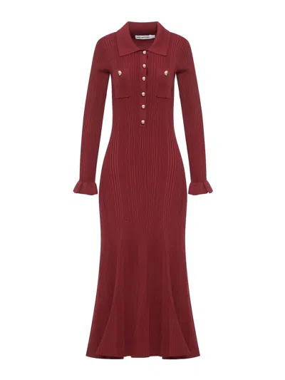 Self-portrait Self Portrait Burgundy Ribbed Knit Midi Dress In Red