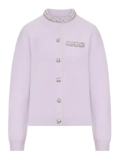 Self-portrait Cardigan With Crystal Finishes In Purple