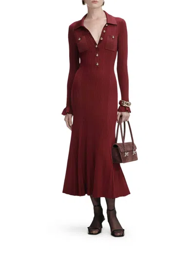 Self-portrait Self Portrait Burgundy Ribbed Knit Midi Dress In Red