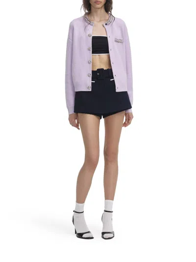 Self-portrait Cardigan With Crystal Finishes In Purple