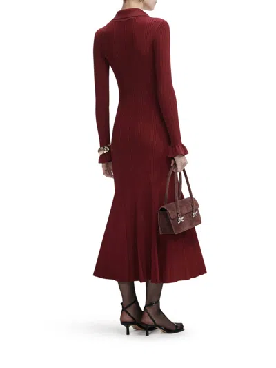 Self-portrait Self Portrait Burgundy Ribbed Knit Midi Dress In Red