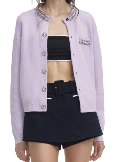 Self-portrait Cardigan With Crystal Finishes In Purple