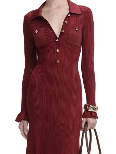 Self-portrait Self Portrait Burgundy Ribbed Knit Midi Dress In Red