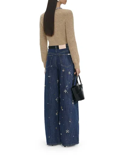 Self-portrait Alpaca Cardigan With Jewel Decorations In Brown