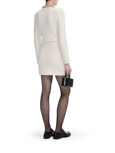 Self-portrait White Crewneck Cropped Cardigan With Crystal Embellishments On The Collar In Cotton Blend Woman In White