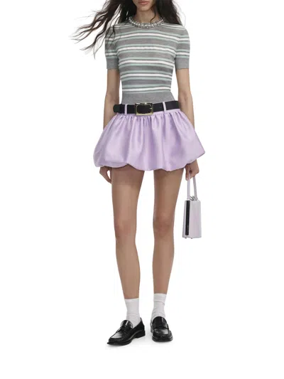 Self-portrait Fitted Grey Top With Striped Pattern And Round Neckline In Multi