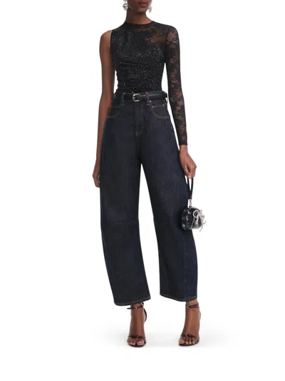 Self-portrait Self Portrait Women Black Rhinestone Mesh And Lace Top In Black