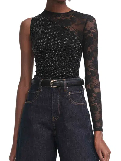 Self-portrait Self Portrait Women Black Rhinestone Mesh And Lace Top In Black