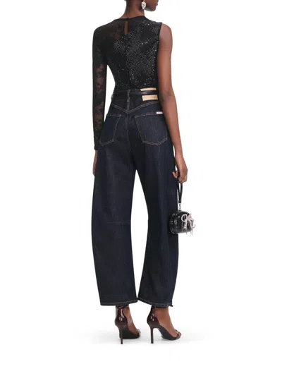 Self-portrait Self Portrait Women Black Rhinestone Mesh And Lace Top In Black