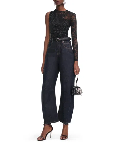 Self-portrait Self Portrait Women Black Rhinestone Mesh And Lace Top In Black