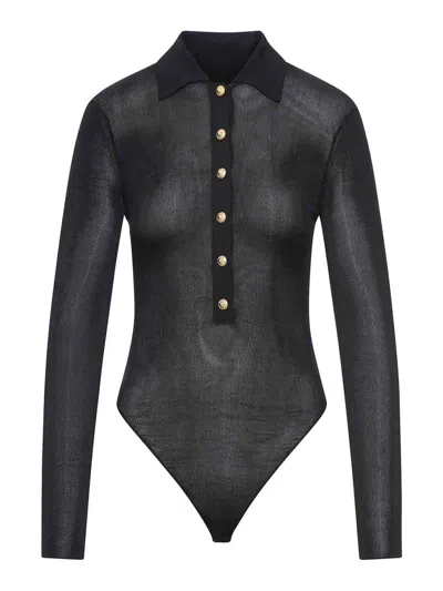 Self-portrait Knitted Bodysuit In Black