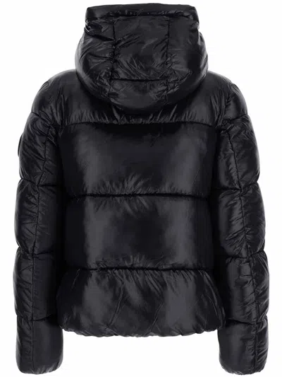 Save The Duck Biddy Black Down Jacket With Hood And Logo Patch On The Sleeve In Tech Fabric Man In Black