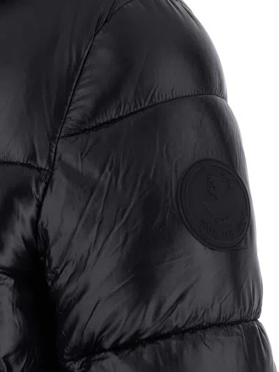 Save The Duck Biddy Black Down Jacket With Hood And Logo Patch On The Sleeve In Tech Fabric Man In Black
