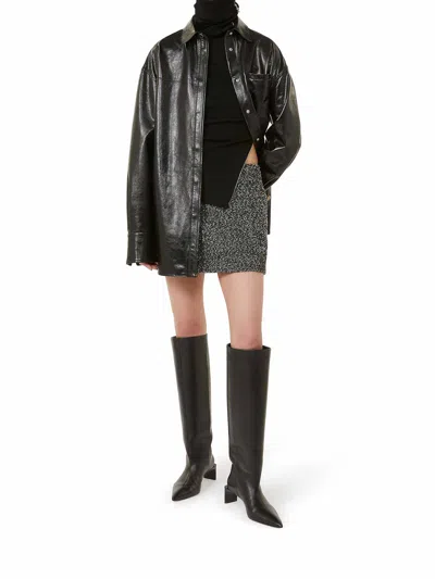 Sportmax Oversized Leather Jacket And Pocket In Black