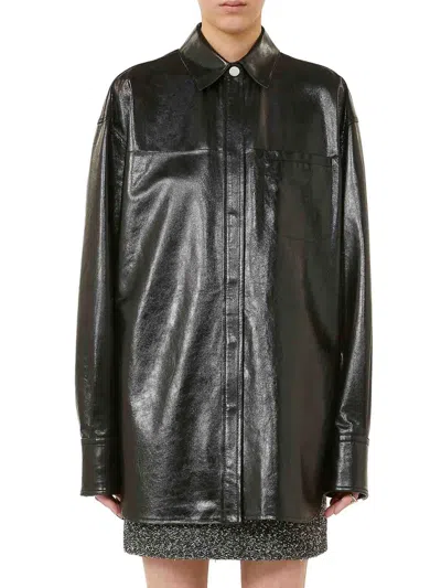Sportmax Oversized Leather Jacket And Pocket In Black