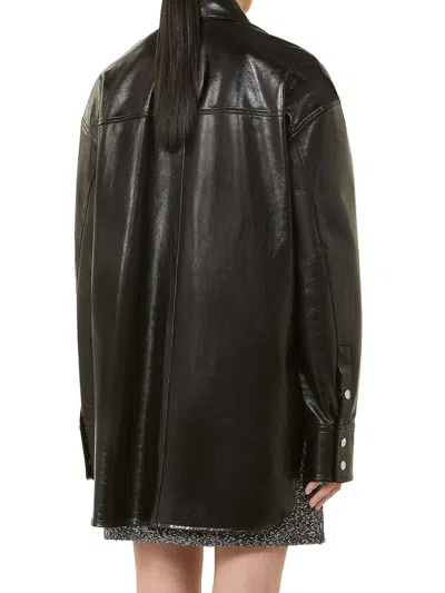 Sportmax Oversized Leather Jacket And Pocket In Black