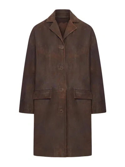 Salvatore Santoro Structured Sheepskin Leather Coat In Brown