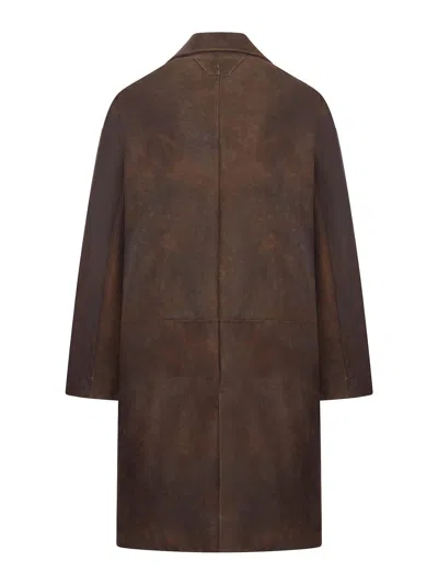Salvatore Santoro Structured Sheepskin Leather Coat In Brown