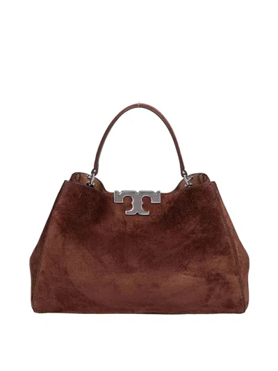 Tory Burch Eleanor Boston Bag In Cocoa Color Suede In Brown