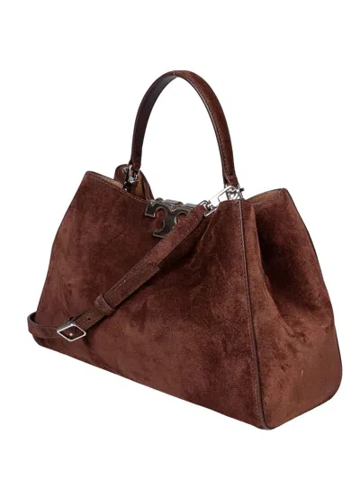 Tory Burch Eleanor Boston Bag In Cocoa Color Suede In Brown
