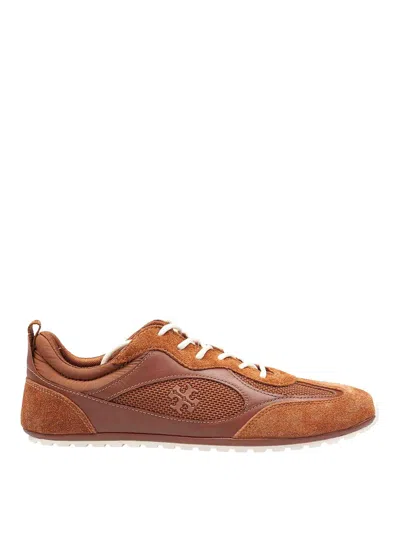 Tory Burch Field Sneaker In Suede And Mesh Cognac Color In Brown