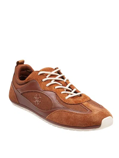 Tory Burch Field Sneaker In Suede And Mesh Cognac Color In Brown