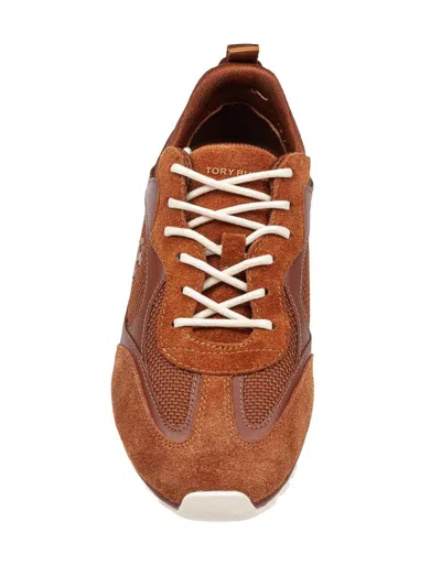 Tory Burch Field Sneaker In Suede And Mesh Cognac Color In Brown
