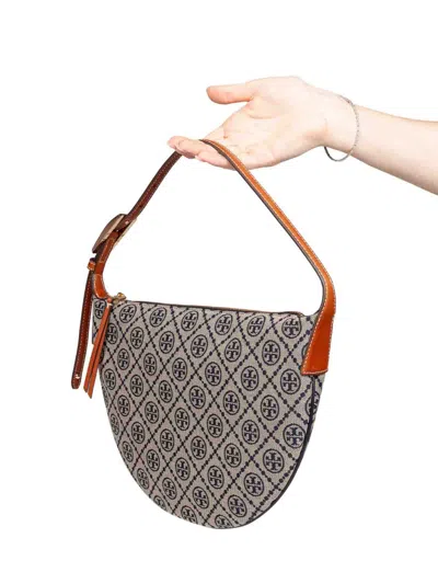 Tory Burch Nylon Shoulder Bag With Monogram Logo In Blue