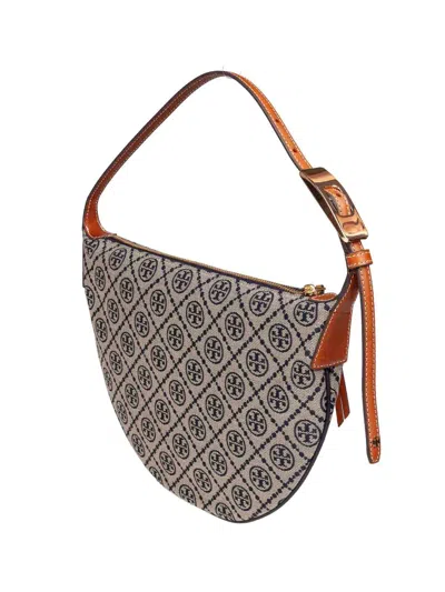 Tory Burch Nylon Shoulder Bag With Monogram Logo In Blue