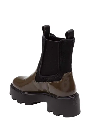 Tory Burch Olive Green Leather And Neoprene Chelsea Boot In Multi