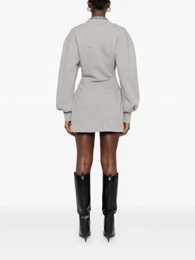 Attico Grey Mini Dress With V Neck And Logo Lettering On The Front In Cotton Woman In Gray