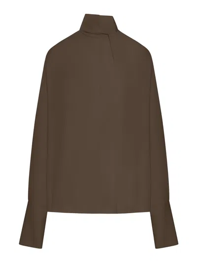 Tom Ford Long-sleeved Silk Georgette Blouse In Brown